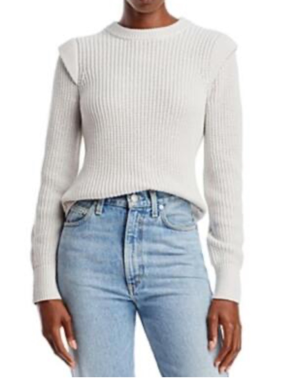 Aqua Cream Ribbed Crewneck Sweater